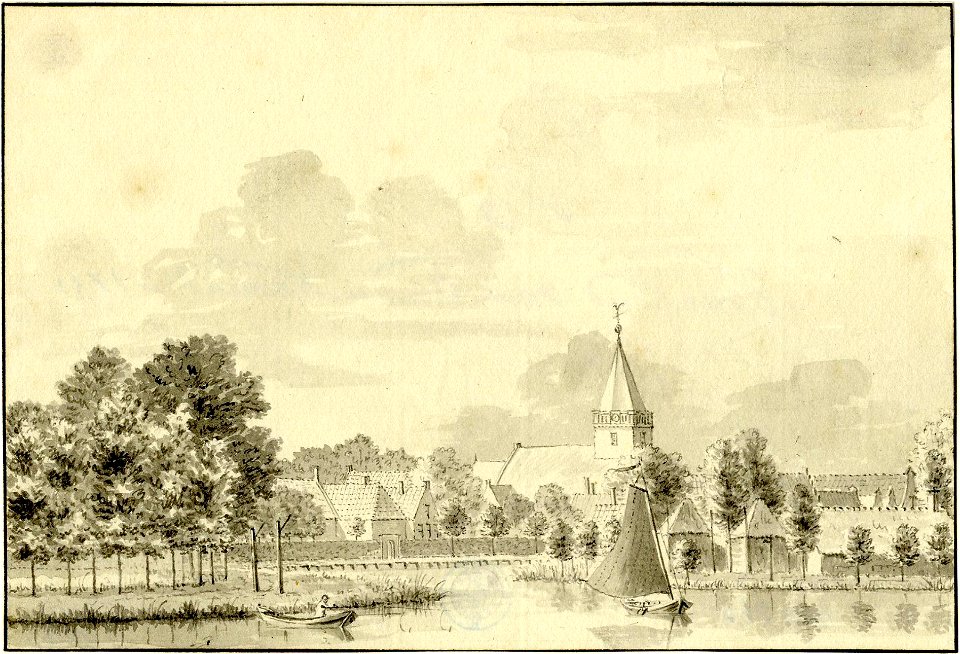HUA-200869-Gezicht over de Vecht op het dorp Vreeland met de Nederlands Hervormde kerk uit het noordwesten