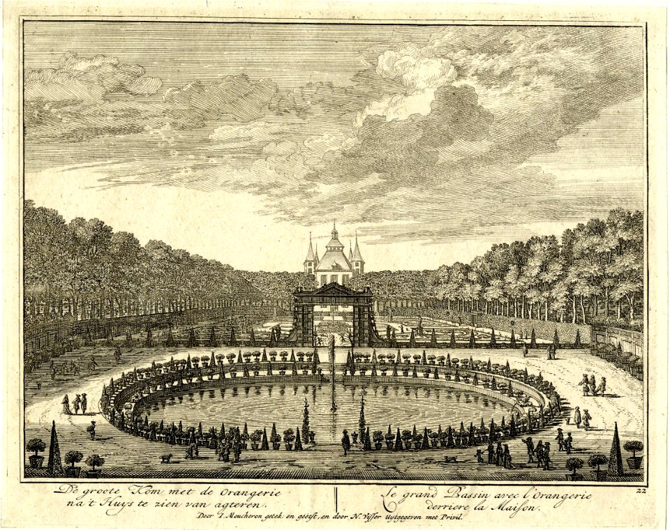 HUA-201408-Gezicht vanaf het paviljoen aan het zuidwestelijke einde van de tuin van de buitenplaats Heemstede te Houten over de grote vijver in de richting van h
