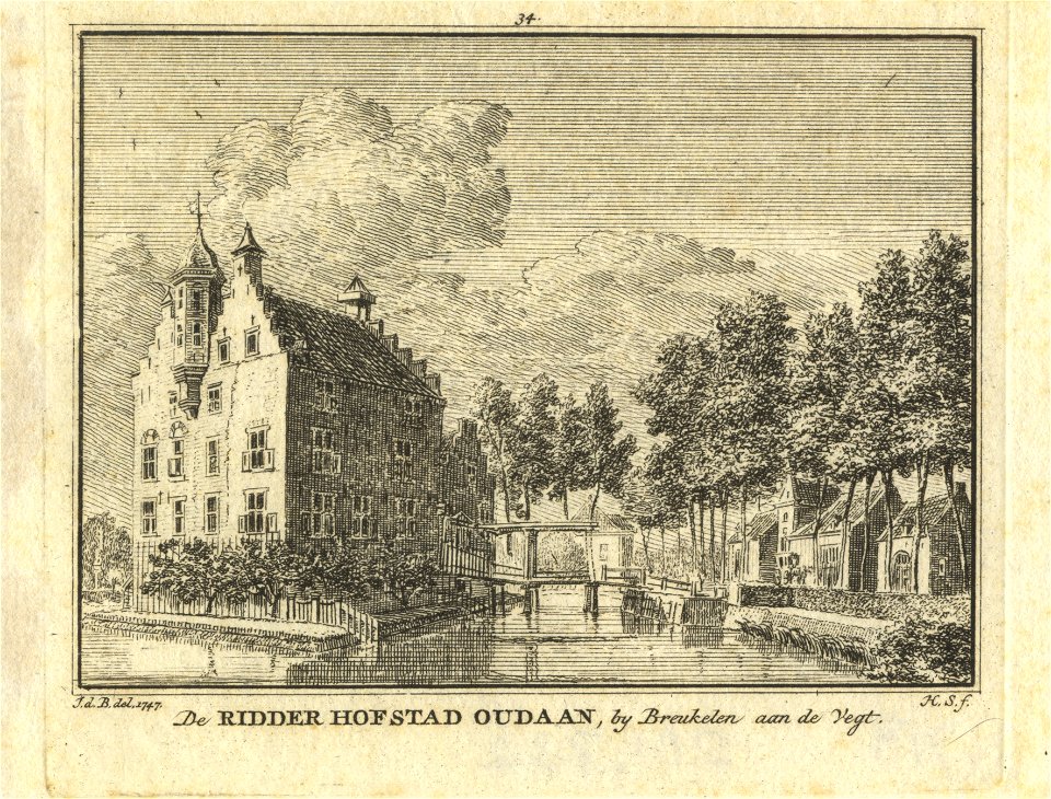 HUA-201732-Gezicht over de Vecht op de voor en zijgevel van het kasteel Oudaen bij Breukelen