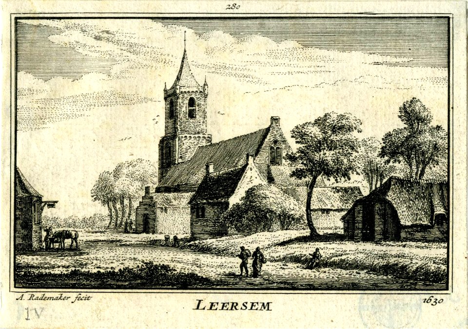 HUA-200619-Gezicht in het dorp Leersum met de Nederlands Hervormde kerk en enkele naastgelegen gebouwen