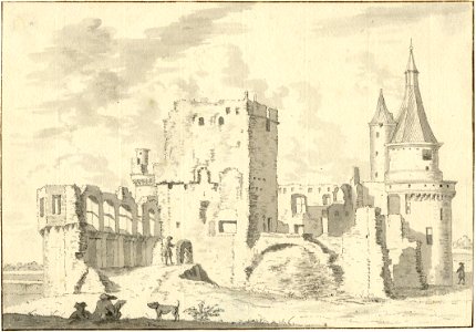 HUA-201207-Gezicht op de ruïne van het kasteel Duurstede te Wijk bij Duurstede vanaf de binnenplaats met rechts de Bourgondische toren uit het noordoosten