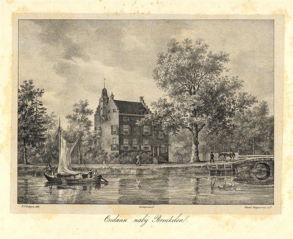 HUA-201734-Gezicht over de Vecht op de voor en zijgevel van het kasteel Oudaen bij Breukelen