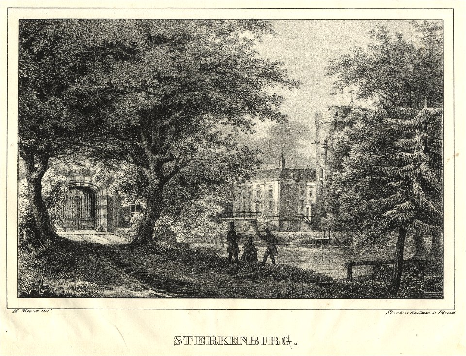 HUA-201943-Gezicht op het kasteel Sterkenburg te Driebergen uit het zuidoosten met links het poortgebouw dat toegang gaf tot het voorterreinNB De gemeenten Drieb