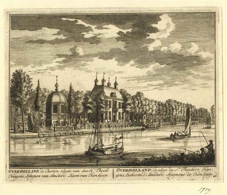 HUA-201766-Gezicht over de Vecht op de buitenplaats Over Holland bij Nieuwersluis uit het zuidoostenHet huis Over Holland heeft thans het adres Rijksstraatweg 14
