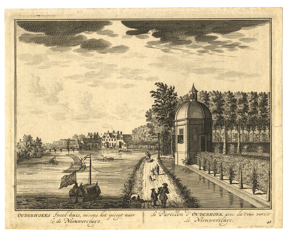 HUA-201745-Gezicht op de Vecht in de richting van Nieuwersluis met rechts de theekoepel op de hoek van de buitenplaats Ouderhoek