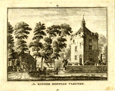 HUA-201978-Gezicht op het kasteel Te Vleuten te Vleuten gemeente Vleuten De Meern met de omringende slotgracht en links een bijgebouw op de voorburchtNB De gemee
