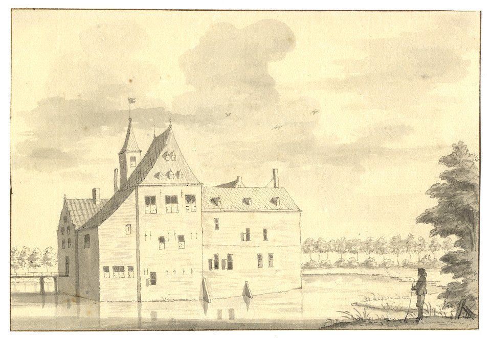 HUA-201809-Gezicht op het omgrachte kasteel Ruwiel bij Ter Aa uit het westenNB De naam Ter Aa is later gewijzigd in Nieuwer Ter Aa Nieuwer Ter Aa is per 1 april 