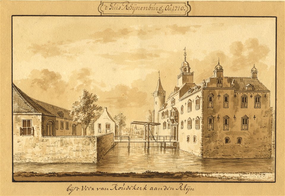 HUA-201820-Gezicht op de voorbucht en het hoofdgebouw van het kasteel Rijnenburg aan de Jutphasewetering bij Jutphaas uit het noordoostenNB De gemeenten Jutphaas