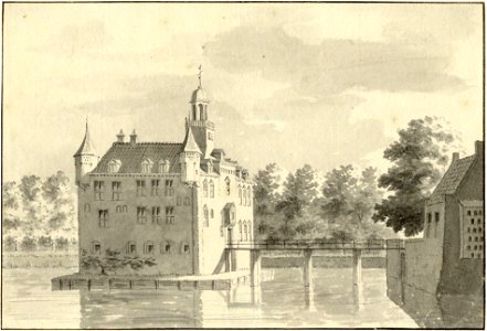 HUA-201821-Gezicht op het omgrachte kasteel Rijnenburg bij Jutphaas met rechts een gedeelte van de voorburchtNB De gemeenten Jutphaas en Vreeswijk zijn per 1 jul