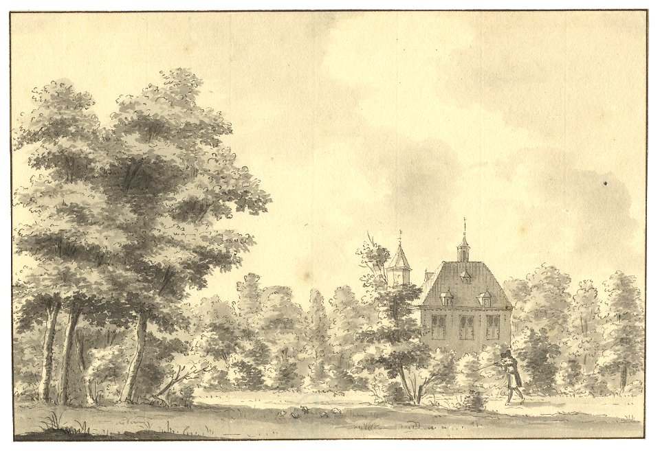 HUA-201652-Gezicht op de zijgevel van het huis Te Nesse in een bebost landschap bij Linschoten