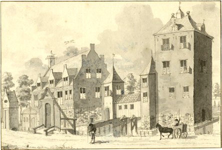 HUA-202016-Gezicht op de voor en de zijgevels van het huis Vuylcoop aan de Schalkwijksewetering te Schalkwijk gemeente Houten met rechts de woontoren van de ridd