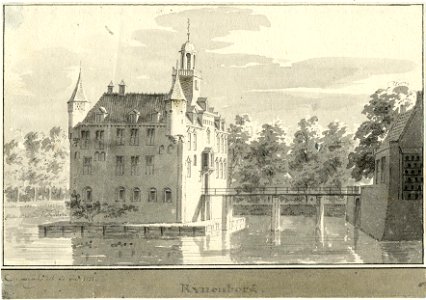 HUA-201857-Gezicht op het omgrachte kasteel Rijnenburg bij Jutphaas met rechts een gedeelte van de voorburchtNB De gemeenten Jutphaas en Vreeswijk zijn per 1 jul