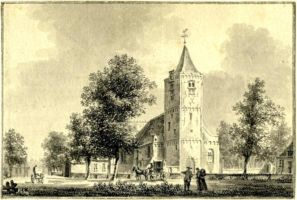 HUA-200793-Gezicht te Odijk met de Nederlands Hervormde kerk