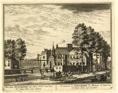HUA-201697-Gezicht vanaf de Vecht en de straatweg langs de Vecht op het kasteel Nijenrode bij Breukelen uit het zuidoosten met links het stalgebouw en de brug tu