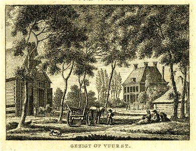 HUA-200913-Gezicht in het dorp Lage Vuursche met op de achtergrond een groot blokvormig huis