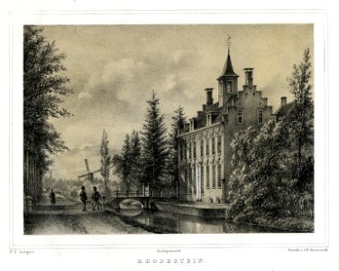 HUA-201865-Gezicht op de voor en de zijgevel van het huis Rhodestein bij Nederlangbroek gemeente Langbroek NB Het huis Rhodestein Royestein lag op de hoek van de