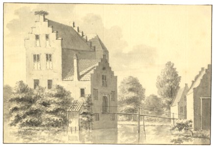 HUA-201925-Gezicht op het huis Stormerdijk te Jutphaas uit het zuidwesten met rechts een gedeelte van het poortgebouw op de voorburchtNB De gemeenten Jutphaas en