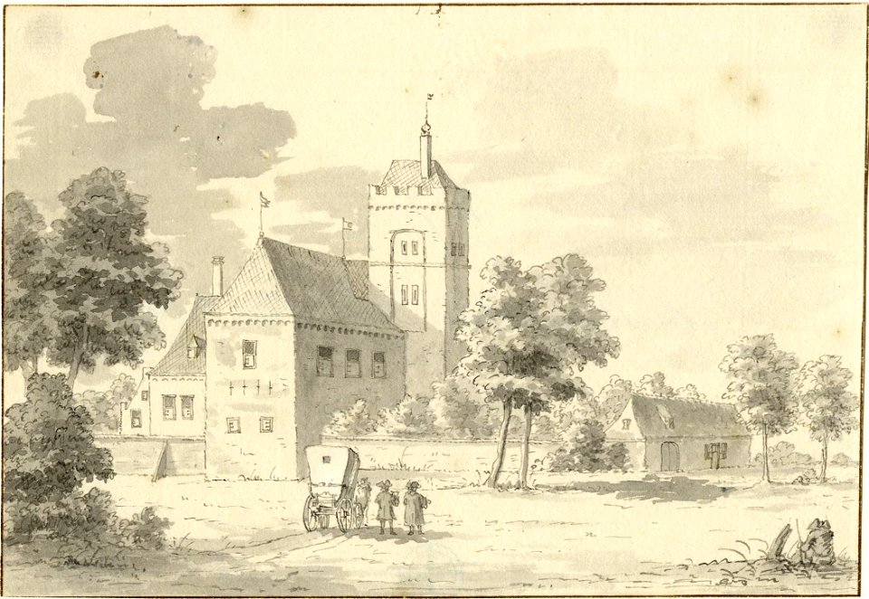 HUA-202068-Gezicht op een kasteel met een hoge toren