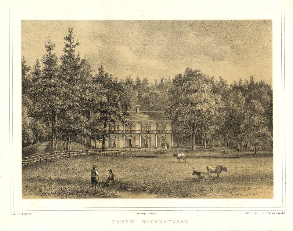 HUA-201938-Gezicht op de voorgevel van het huis Nieuw Sterkenburg te Doorn temidden van het omringende landschapsparkNB Het huis is ook bekend onder de naam Wara
