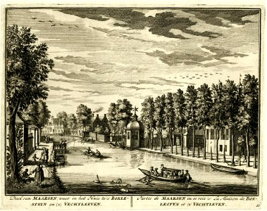 HUA-200723-Gezicht over de Vecht te Maarssen uit het zuiden met links het toegangshek van de buitenplaats Vechtleven en rechts de buitenplaats Bolenstein