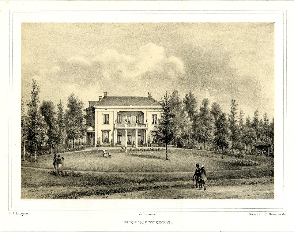 HUA-201462-Gezicht op de voorgevel van het huis Heerewegen en de omringende tuin aan de Arnhemse Bovenweg te Zeist