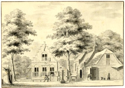 HUA-200667-Gezicht op het rechthuis en de kapel te Loenersloot uit het westen