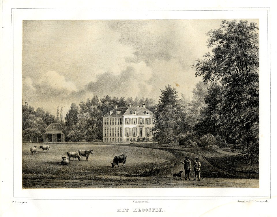HUA-201489-Gezicht vanuit het park op de zij en voorgevel van het huis Het Klooster bij De Bilt