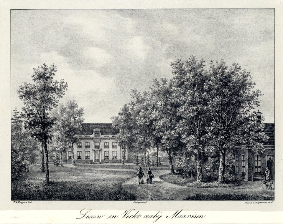 HUA-202405-Gezicht op de tuingevel van het huis Leeuw en Vecht met het omringende landschapspark bij Maarssen