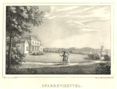 HUA-201965-Gezicht op de zij en de voorgevel van het huis Sparrenheuvel te Zeist