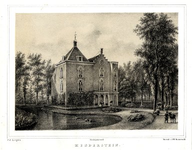 HUA-201454-Gezicht vanuit de tuin op de achtergevel van het huis Hinderstein te NederlangbroekDit kasteel heeft tegenwoordig het adres Langbroekerdijk A 115 te N