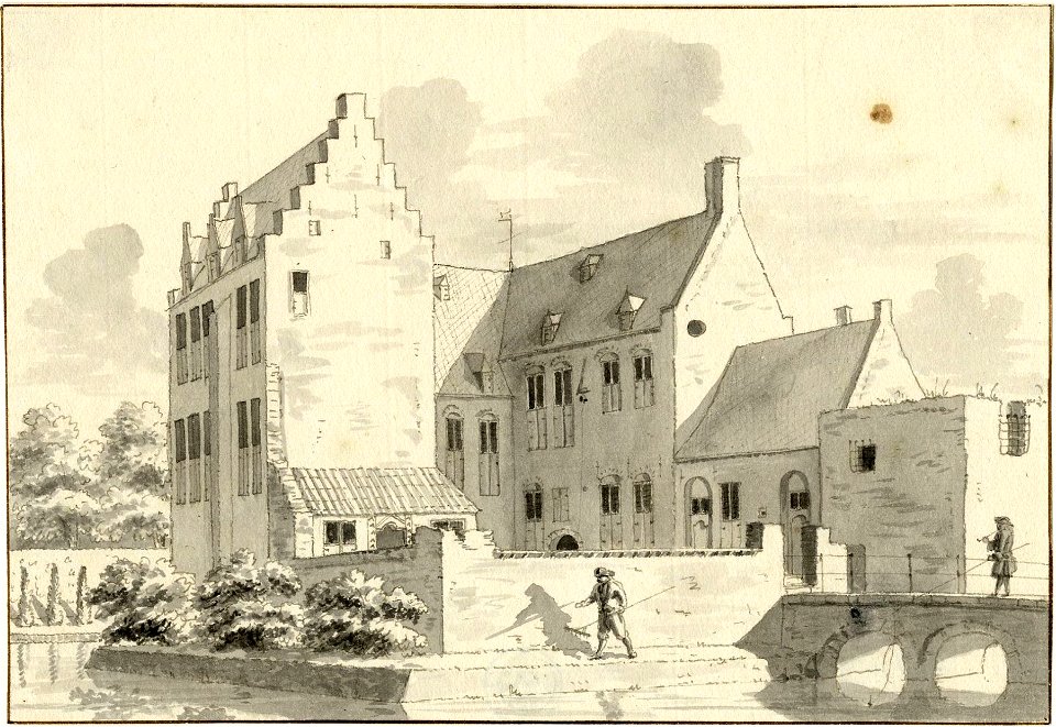 HUA-201842-Gezicht op de voorzijde van het kasteel Rijsenburg bij Driebergen met rechts de brug naar de voorburcht