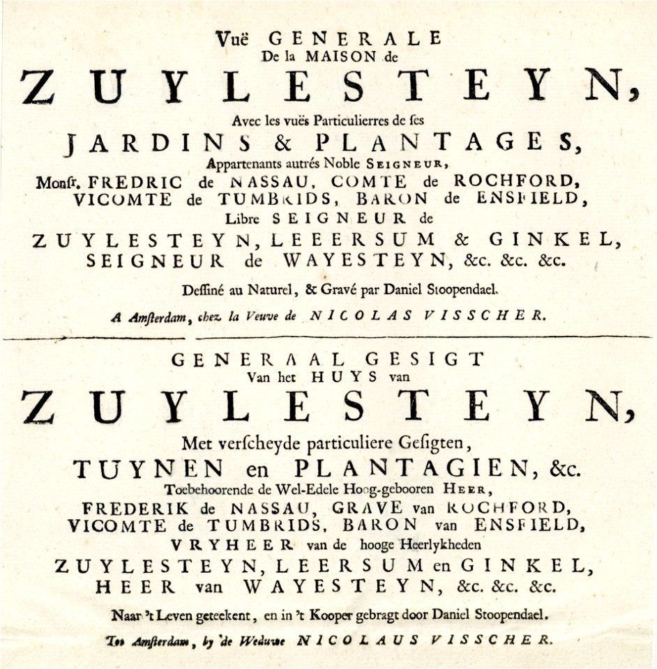 HUA-202169-Afbeelding van de titelpagina van een serie van 20 prenten van het kasteel Zuilenstein bij Amerongen