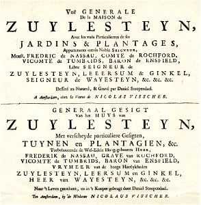 HUA-202169-Afbeelding van de titelpagina van een serie van 20 prenten van het kasteel Zuilenstein bij Amerongen