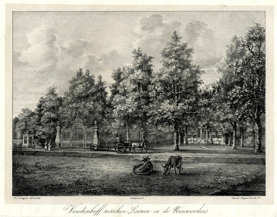 HUA-202036-Gezicht op de buitenplaats Vreedenhoff te Nieuwersluis met het monumentale inrijhek en tussen de bomen een gedeelte van de voorgevel van het huis