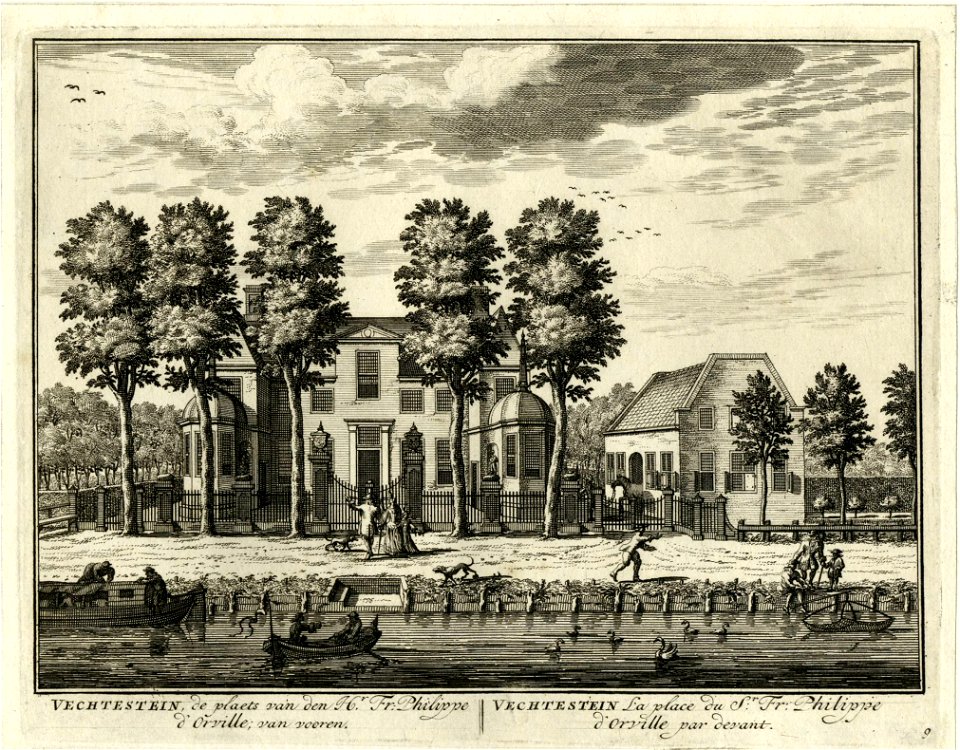 HUA-202042-Gezicht vanaf de Vecht op de voorgevel van het huis Vechtestein bij Maarssen