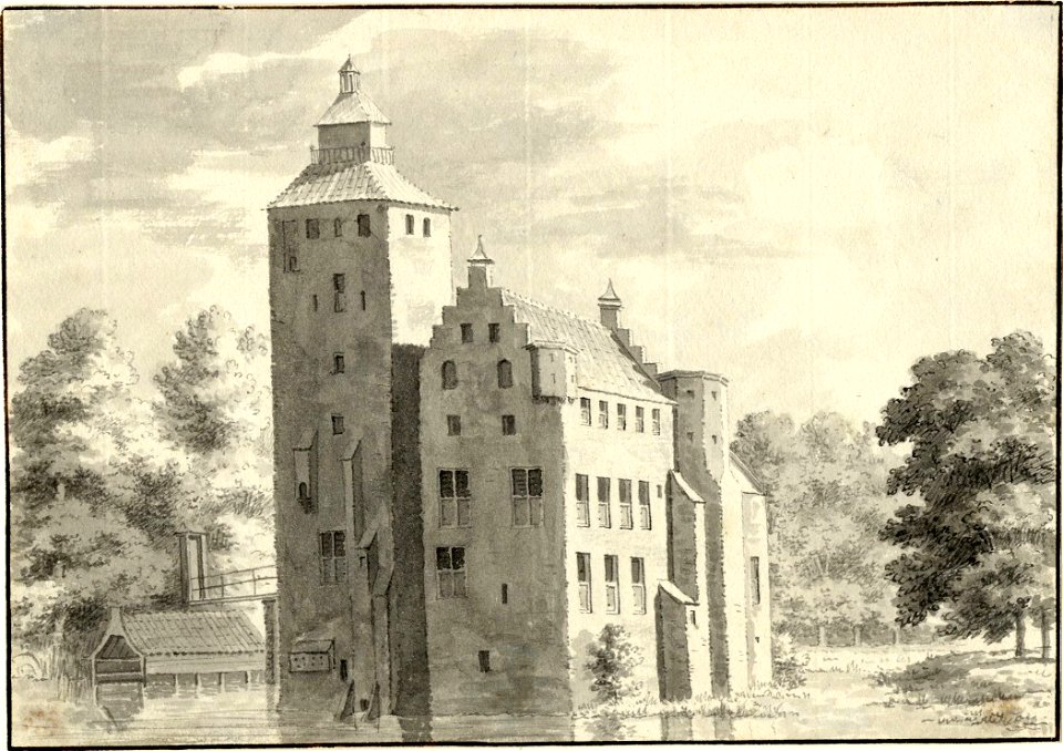 HUA-201356-Gezicht op het kasteel Den Ham bij Vleuten uit het zuidwestenNB De gemeente Vleuten is per 1 januari 1954 opgenomen in de gemeente Vleuten De Meern de