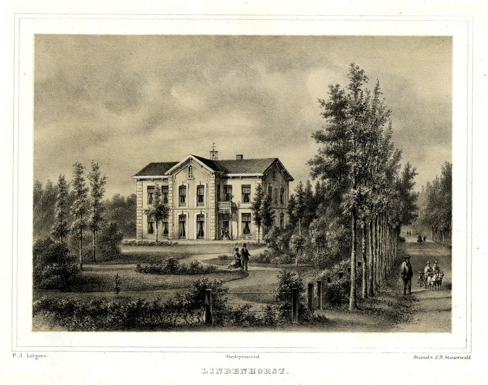 HUA-201537-Gezicht op het huis Lindenhorst en zijn omringende tuin Hoofdstraat 260 te Driebergen Rijsenburg met rechts de Hoofdstraat