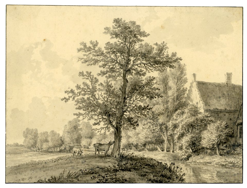 HUA-202237-Gezicht op de Kromme Rijn bij Wijk bij Duurstede met op de rechteroever een gedeelte van een huis met een trapgevel