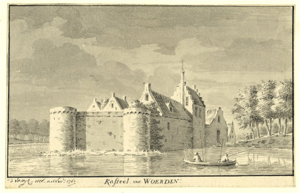 HUA-202377-Gezicht op het omgrachte Kasteel Woerden te Woerden