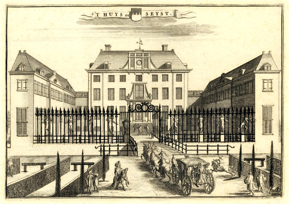 HUA-202122-Gezicht op de voorgevel van het slot te Zeist met de beide zijvleugels