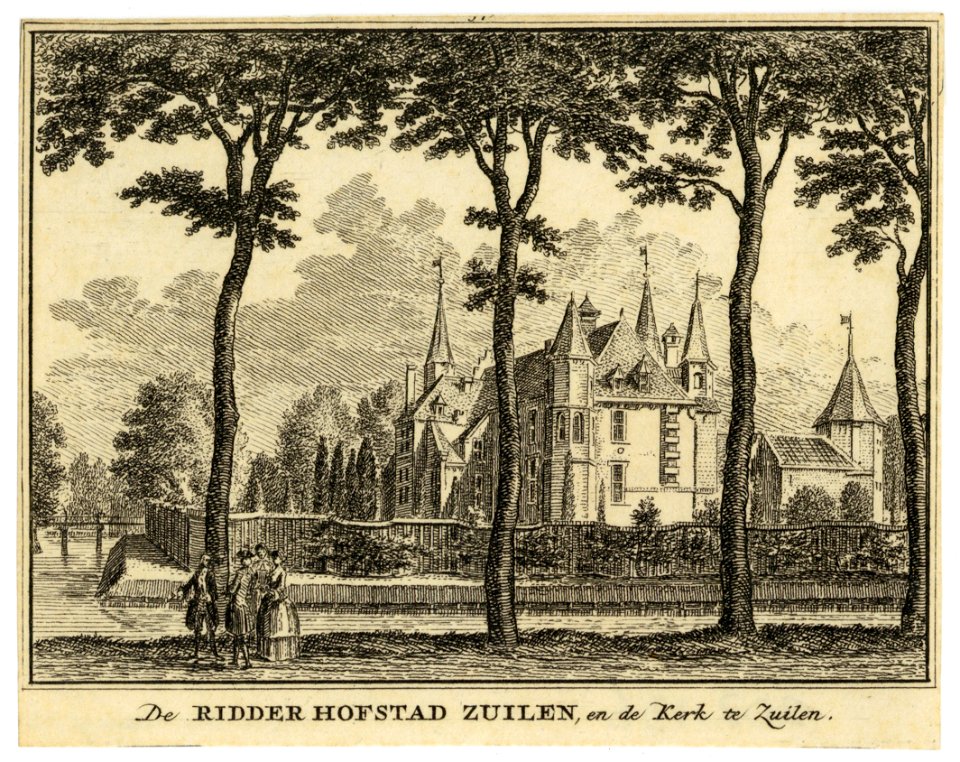 HUA-202136-Gezicht op het slot Zuylen te Oud Zuilen gemeente Zuilen uit het westen met op de voorgrond de slangemuurNB De gemeente Zuilen behoort sinds 1 januari
