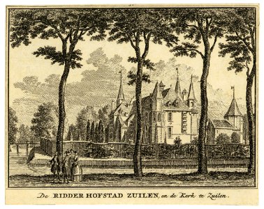 HUA-202136-Gezicht op het slot Zuylen te Oud Zuilen gemeente Zuilen uit het westen met op de voorgrond de slangemuurNB De gemeente Zuilen behoort sinds 1 januari