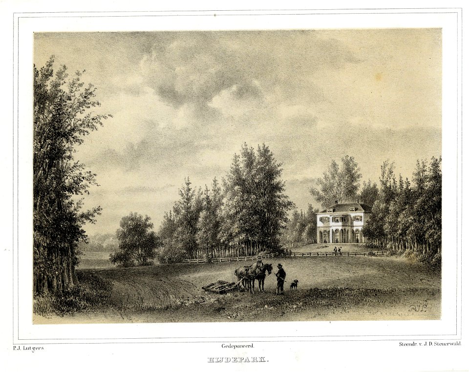 HUA-201449-Gezicht over de landerijen op de voorgevel van het huis Hydepark aan de Driebergseweg te Doorn