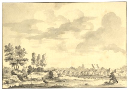 HUA-201601-Gezicht op een landschap in de omgeving van Loenen met de ruïne van het kasteel Mijnden