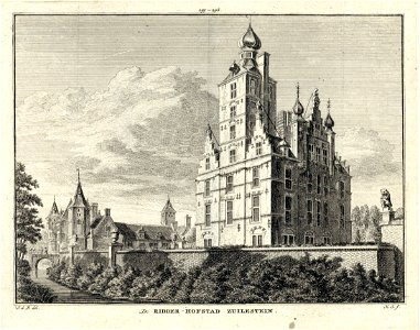 HUA-202161-Gezicht op de zij en de achtergevel van het kasteel Zuilenstein bij Amerongen met linksachter het poortgebouw uit het noordoosten