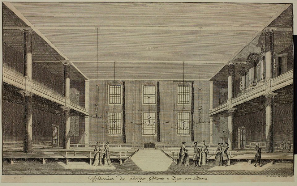 HUA-206394-Interieur van het kerkgebouw van de Broedergemeente te Zeist de kerkzaal
