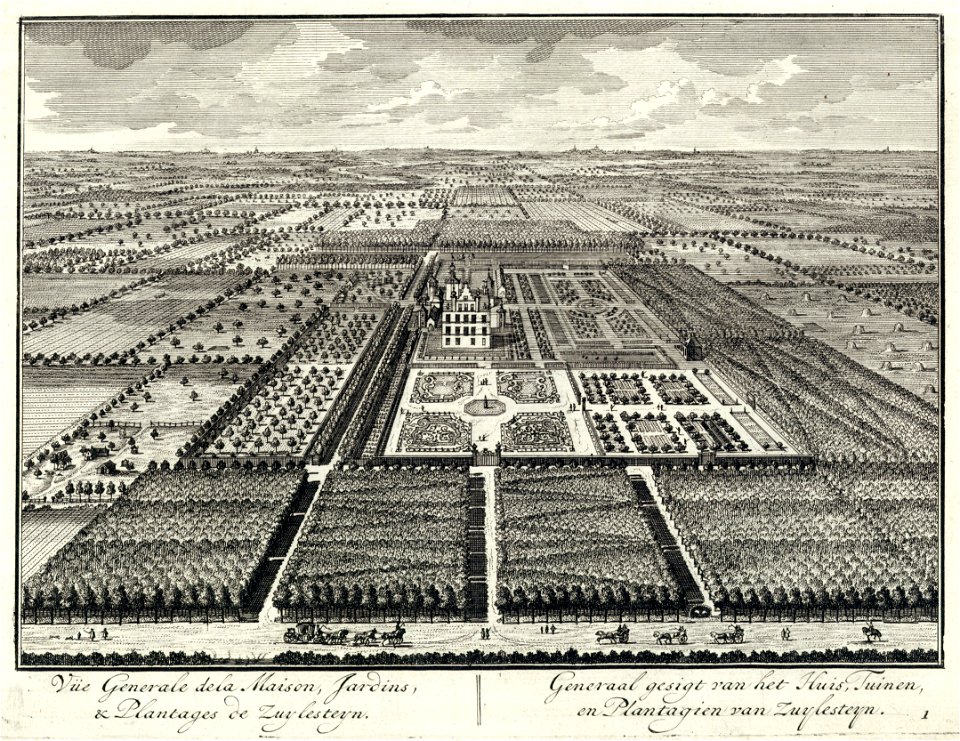HUA-202170-Overzicht van het kasteel Zuilenstein bij Amerongen vanuit een denkbeeldig hoog standpunt uit het noordoosten