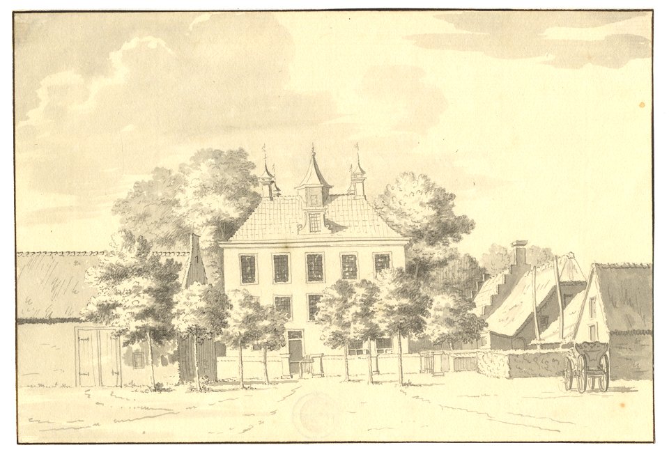 HUA-201711-Gezicht op de voorgevel van het huis Oostbroek bij De Bilt met de naastgelegen boerderij