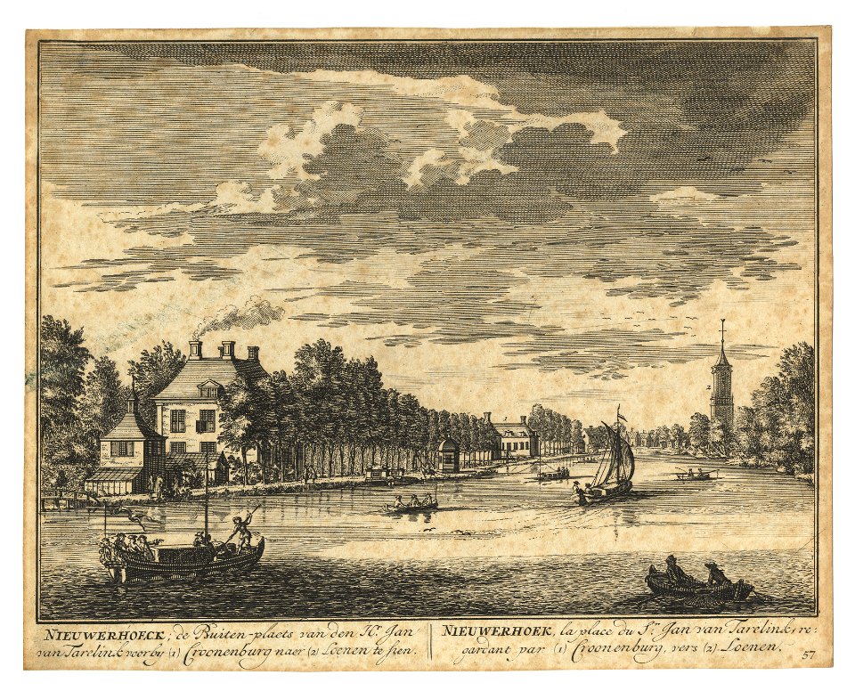 HUA-201657-Gezicht op de Vecht uit het zuiden in de richting van Loenen met de toren van de Nederlands Hervormde kerk met links het huis Nieuwerhoek en meer naar