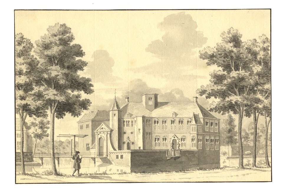 HUA-201675-Gezicht op het kasteel Nijenrode bij Breukelen met de brug tussen de voorburcht en de hoofdburcht uit het zuidoostenNB Het kasteel heeft tegenwoordig 